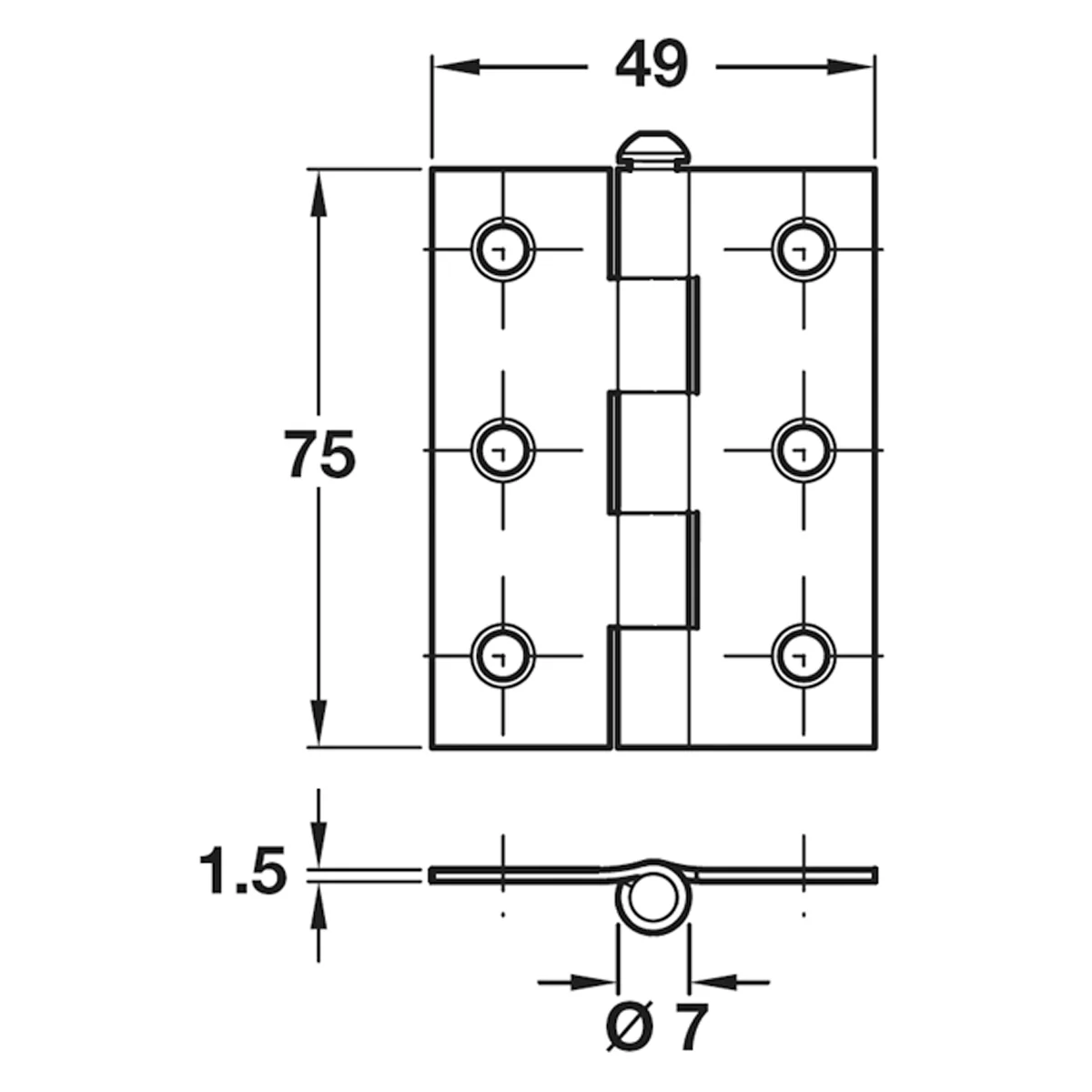 1840 BUTT HINGE 75x49x7 ST/PCP - Image 2