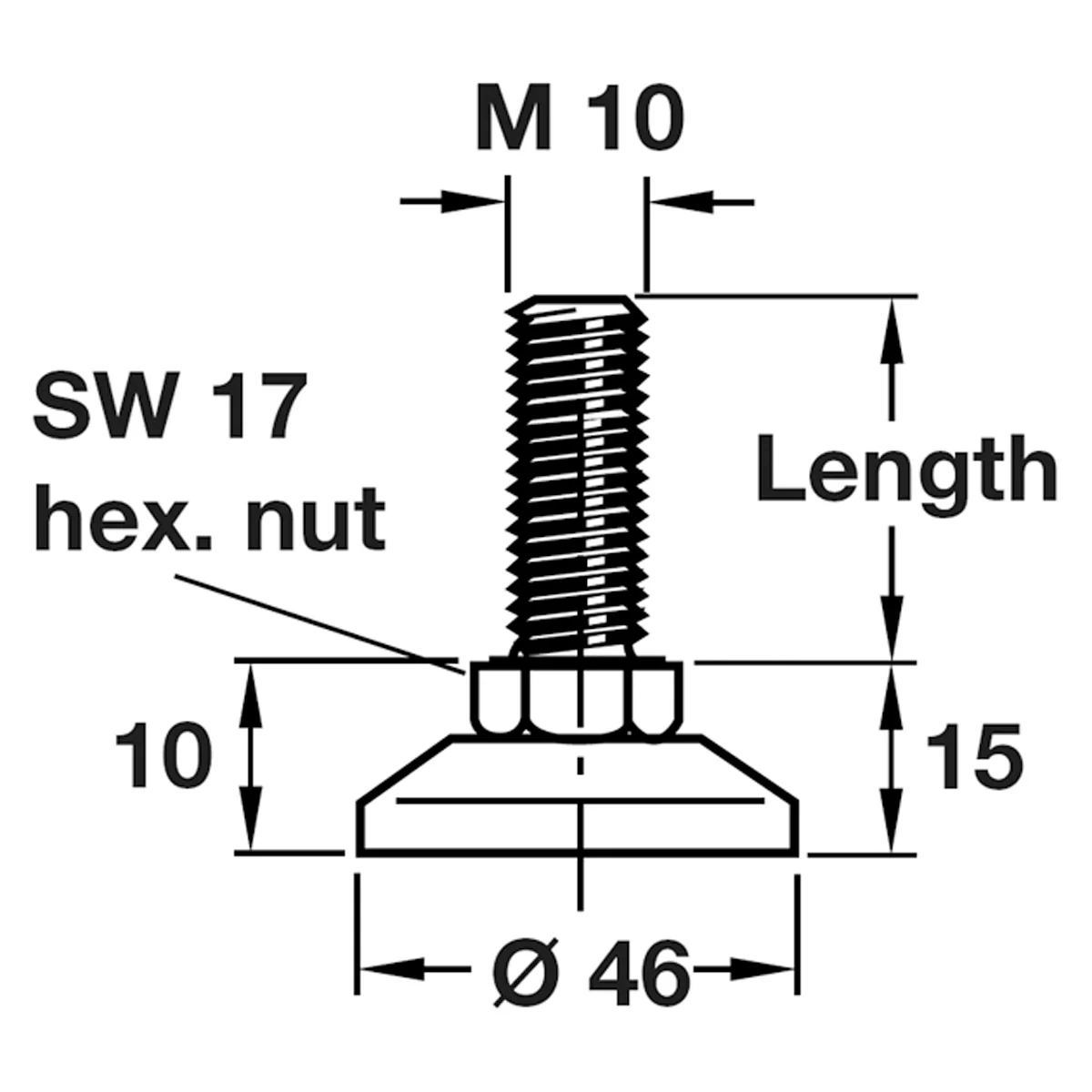 ADJ SCREW M10+FOOT D47x45 ST/GAL - Image 2