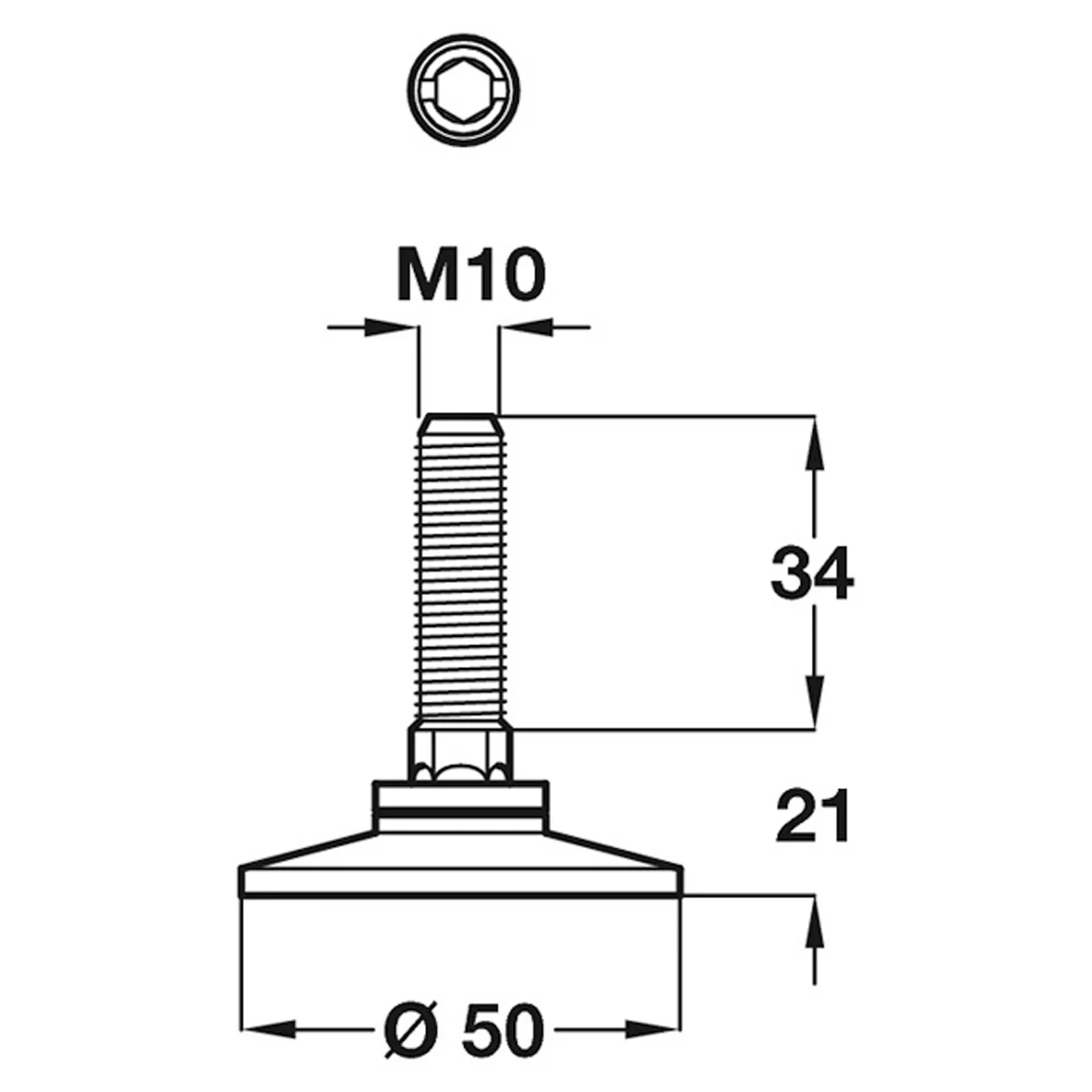 ADJ SCREW M10+FOOT D50x55 ST/GAL - Image 2