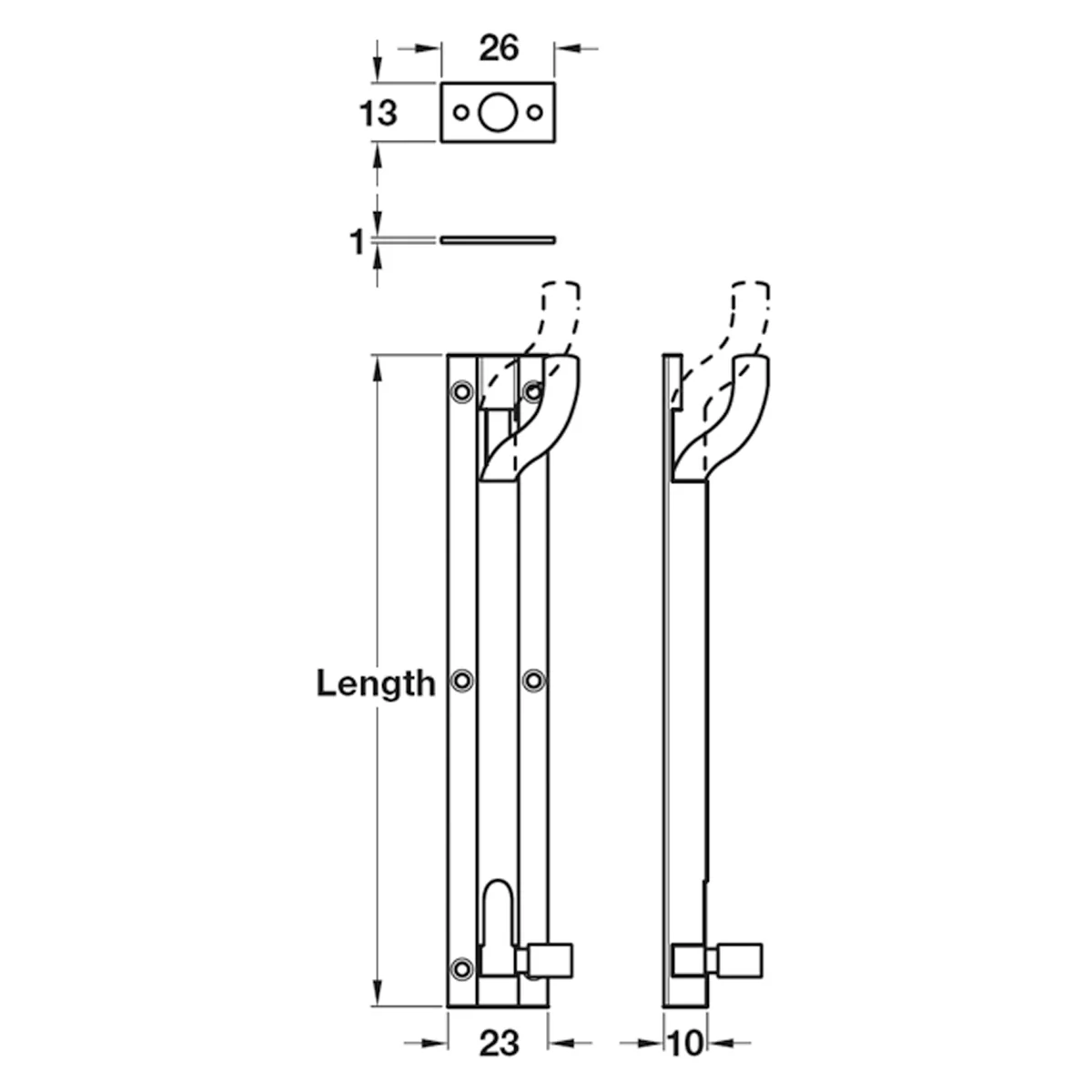 BARREL BOLT CRN 152x23x13 ALU/SAA - Image 2