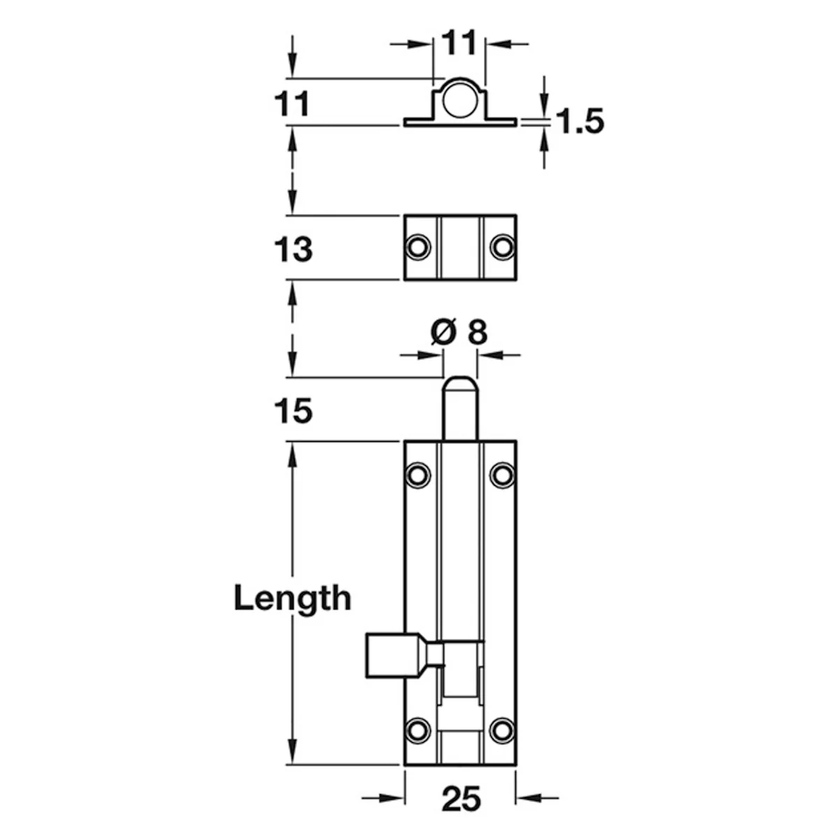 BARREL BOLT STR 25x100x11 BRS/SNI - Image 2