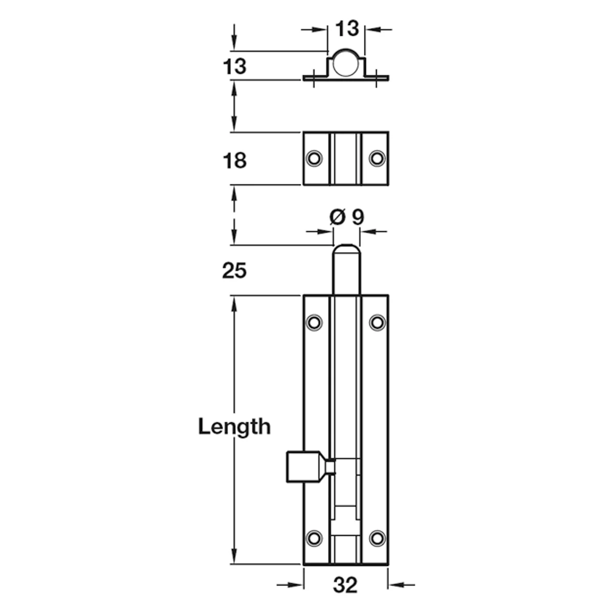 BARREL BOLT STR 32x102x13 BRS/POL - Image 2
