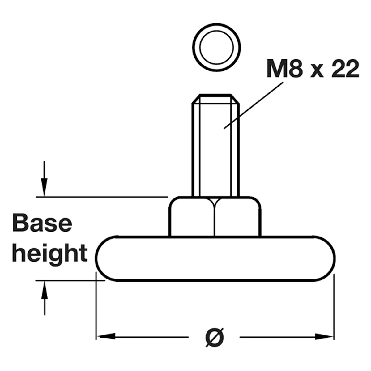 BASE LEVELLER M8x22/D30x14 PL/BLACK - Image 2