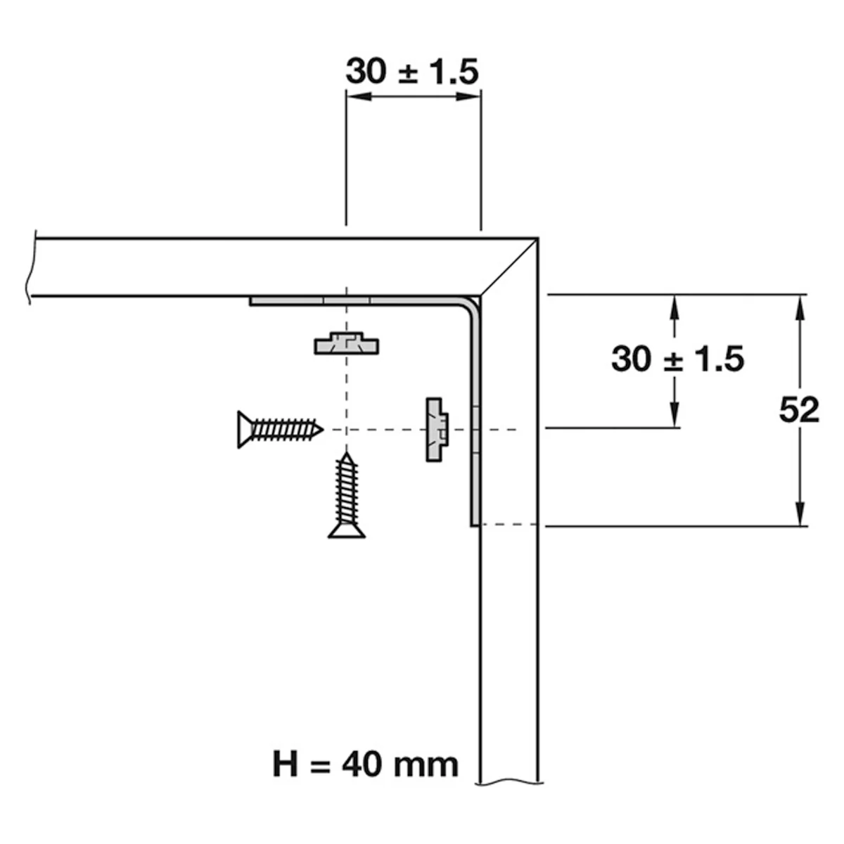 Board Partition Angle Bracket Satin Stainless Steel 40x52x52mm - Image 2