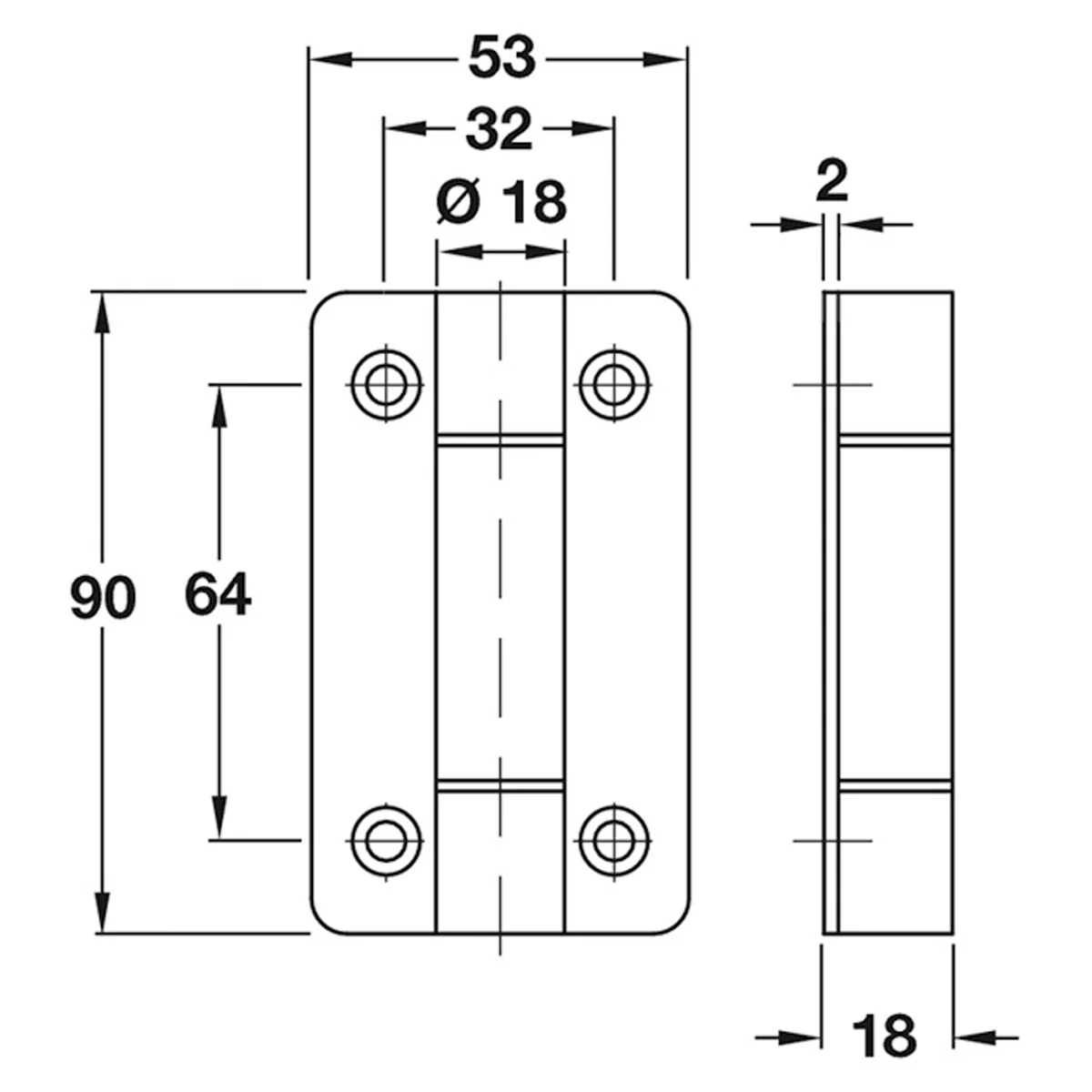 Board Partition Hinge Unsprung Satin Stainless Steel 53x90x18mm - Image 2