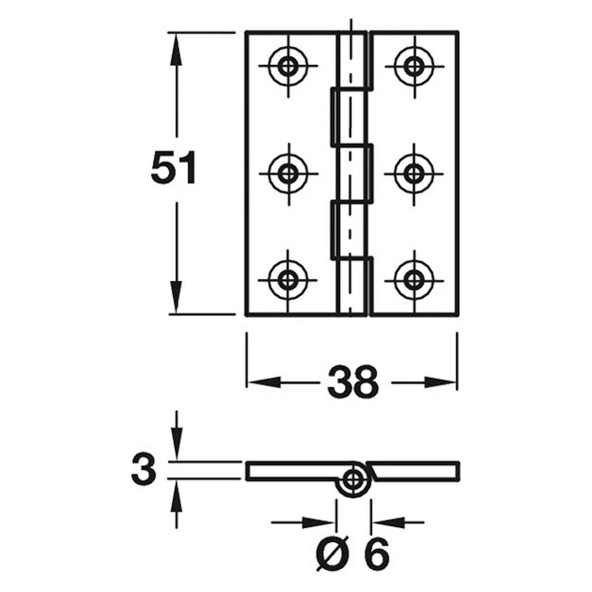 BUTT HINGE 207 HG 51x38x3 BRS SCP - Image 2