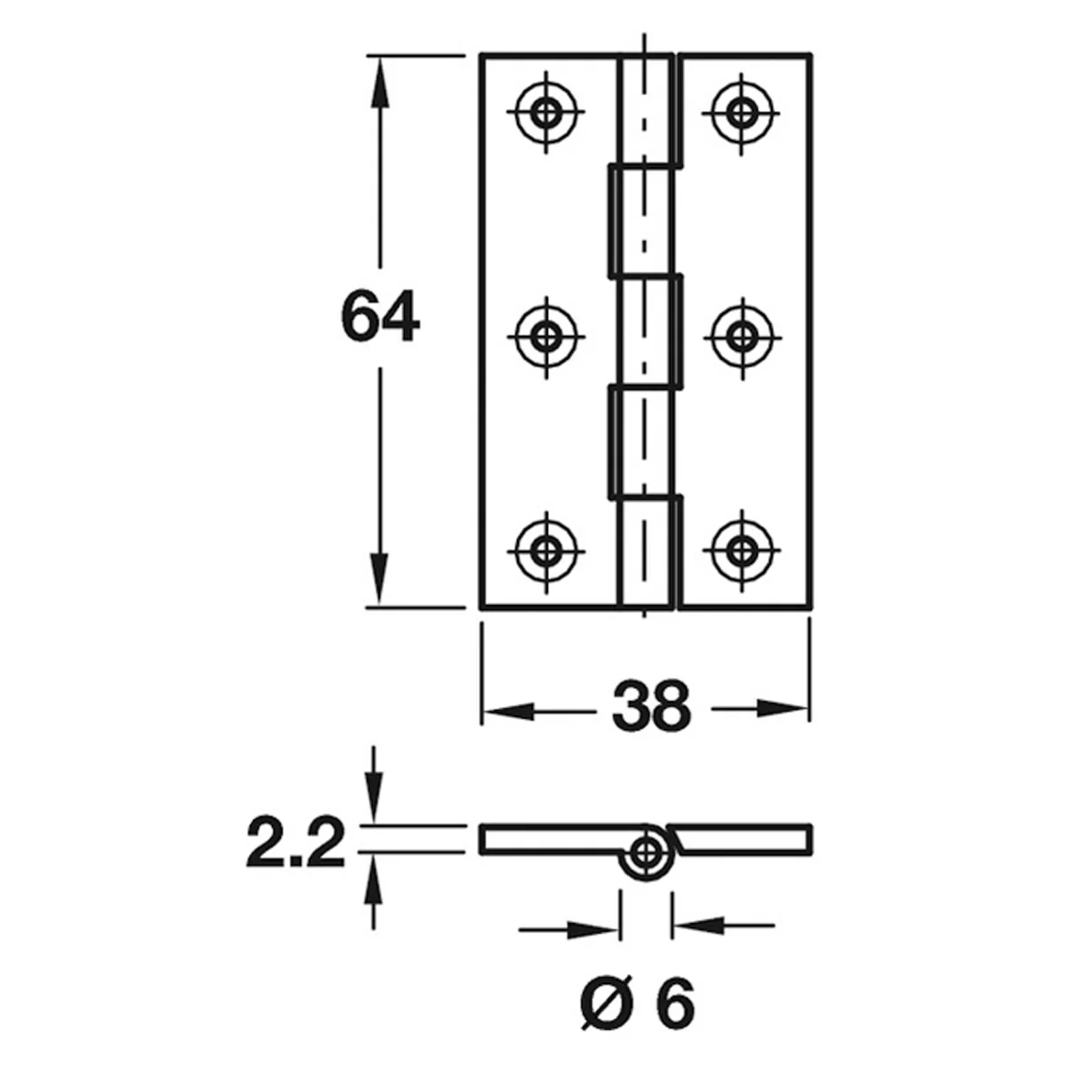 BUTT HINGE 207 HG 64x38x3 BRS PCP - Image 2