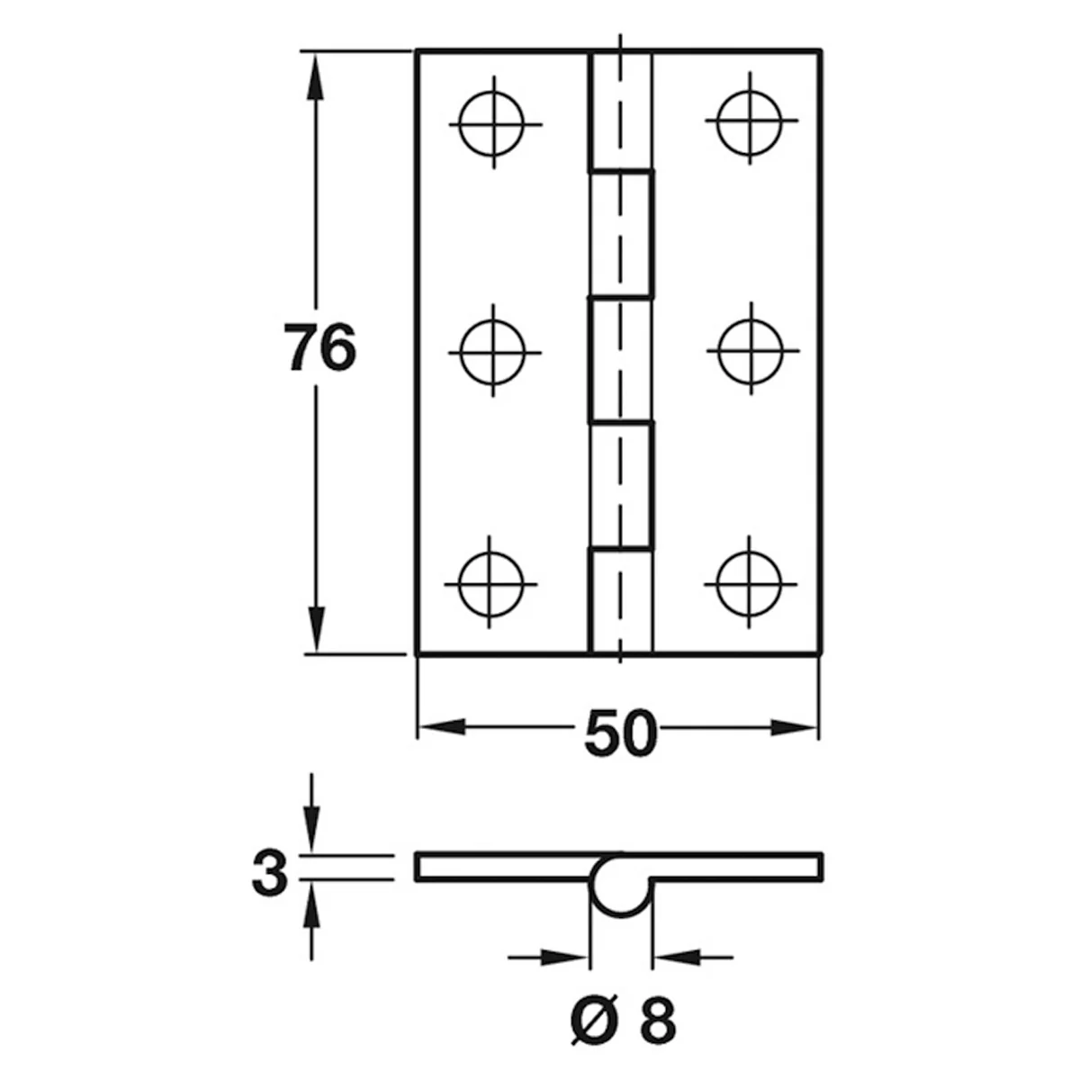 BUTT HINGE 207 HG 76x51x3 BRS PCP - Image 2