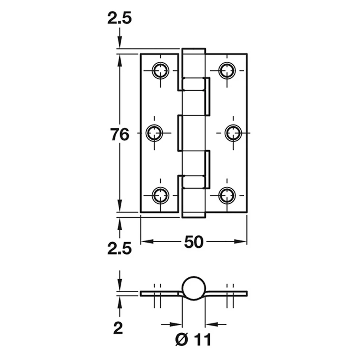 BUTT HINGE 2BB 40KG 76x52 ST/BLK - Image 2