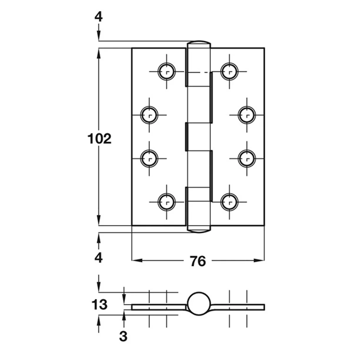 BUTT HINGE 2BB 80KG 102x76 ST/BLK - Image 2