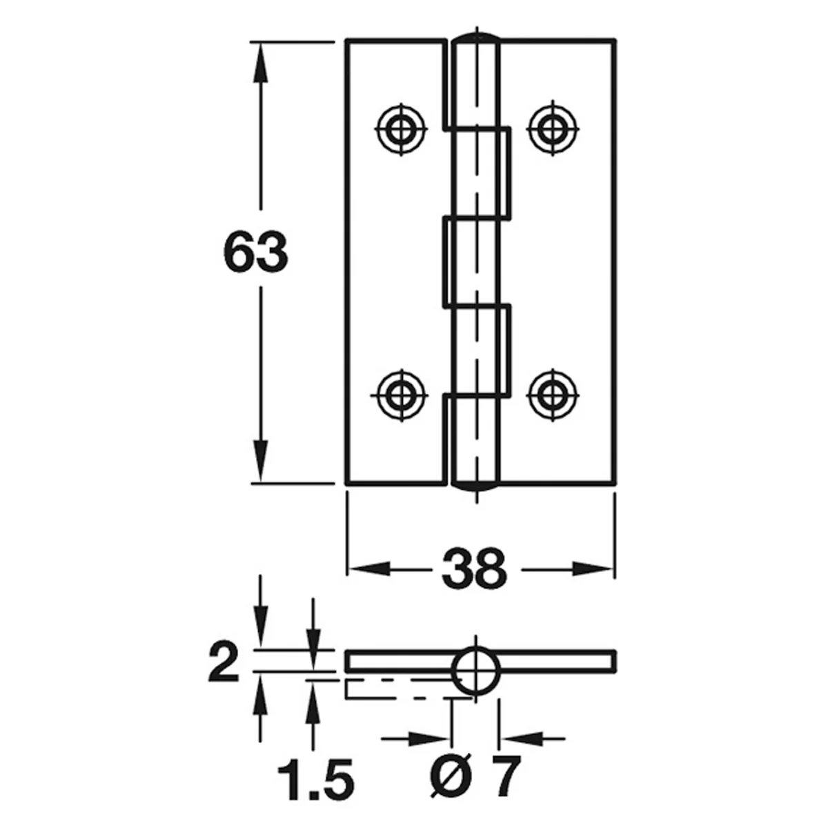 BUTT HINGE 63x38x2 PSS - Image 2