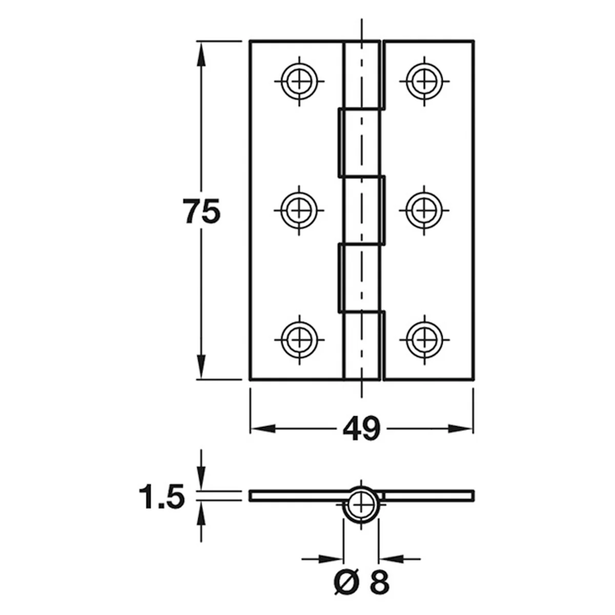 BUTT HINGE 75x49 ST/ZP - Image 2