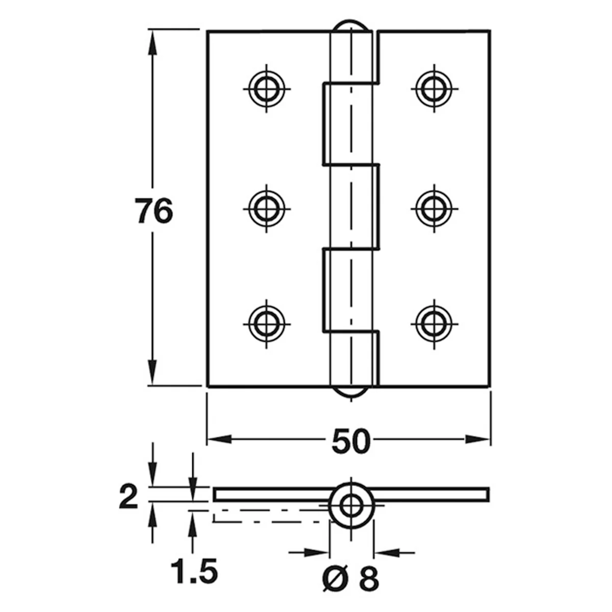 BUTT HINGE 76x50x2 SSS - Image 2