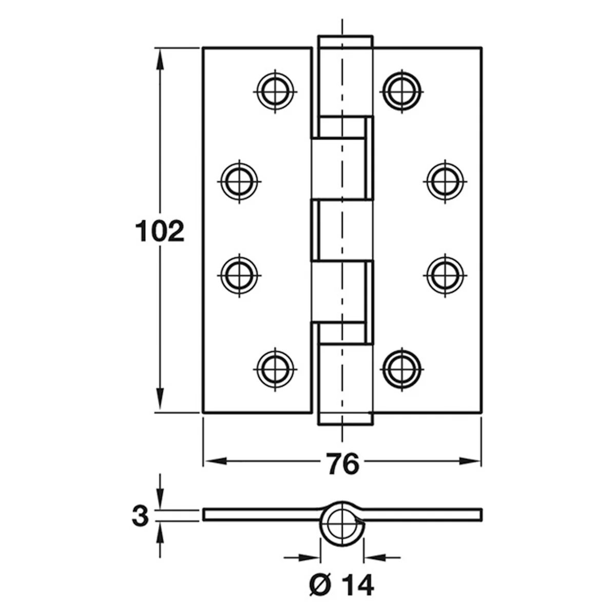 BUTT HINGE BB 102x76x14 SQU SSS - Image 2