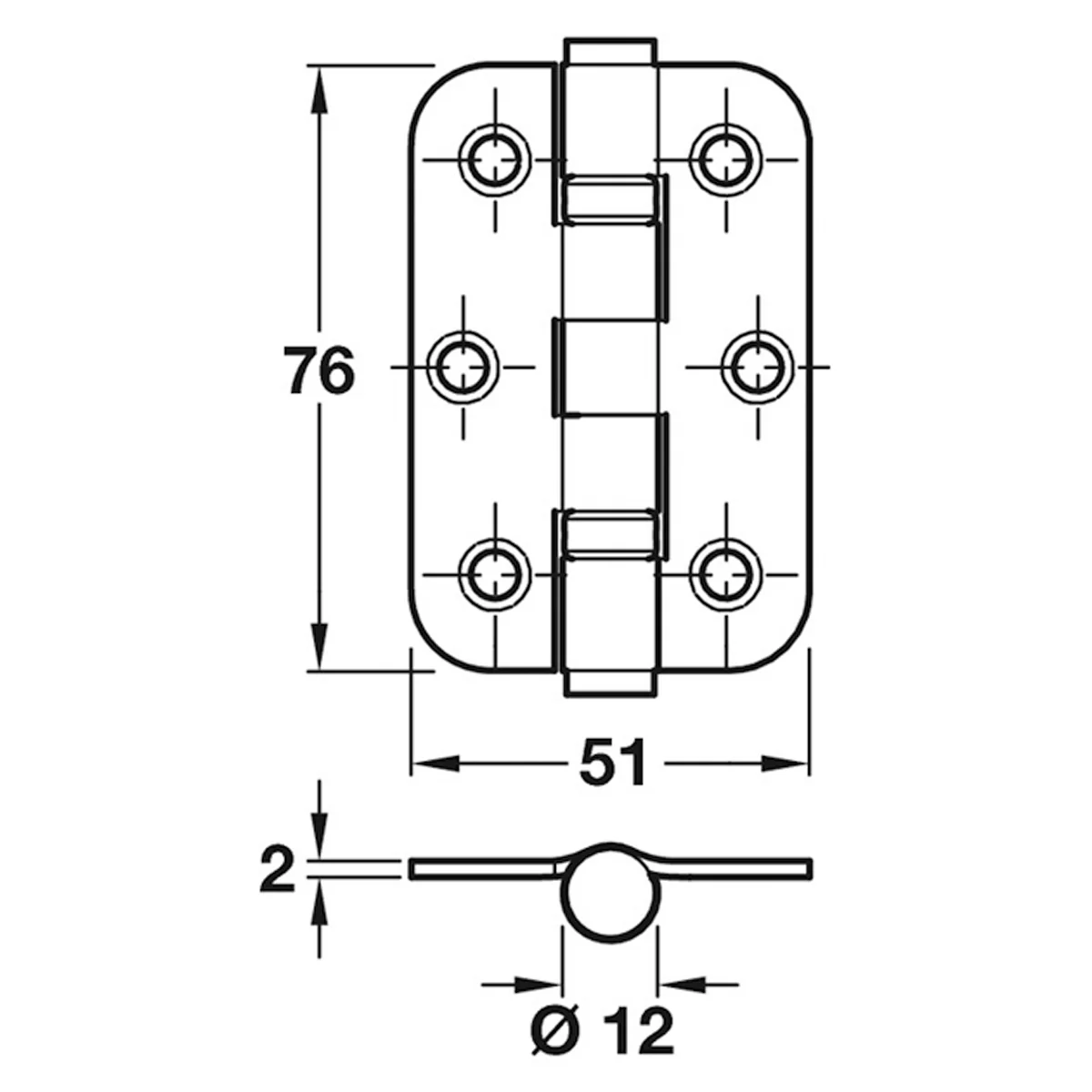 BUTT HINGE BB 76x51x12 RAD SSS - Image 2