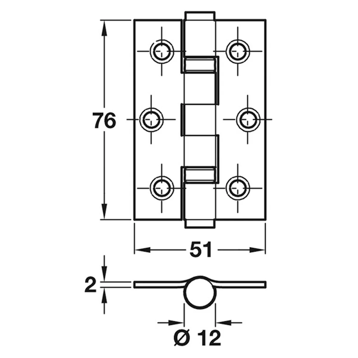 BUTT HINGE BB 76x51x12 SQU SSS - Image 2