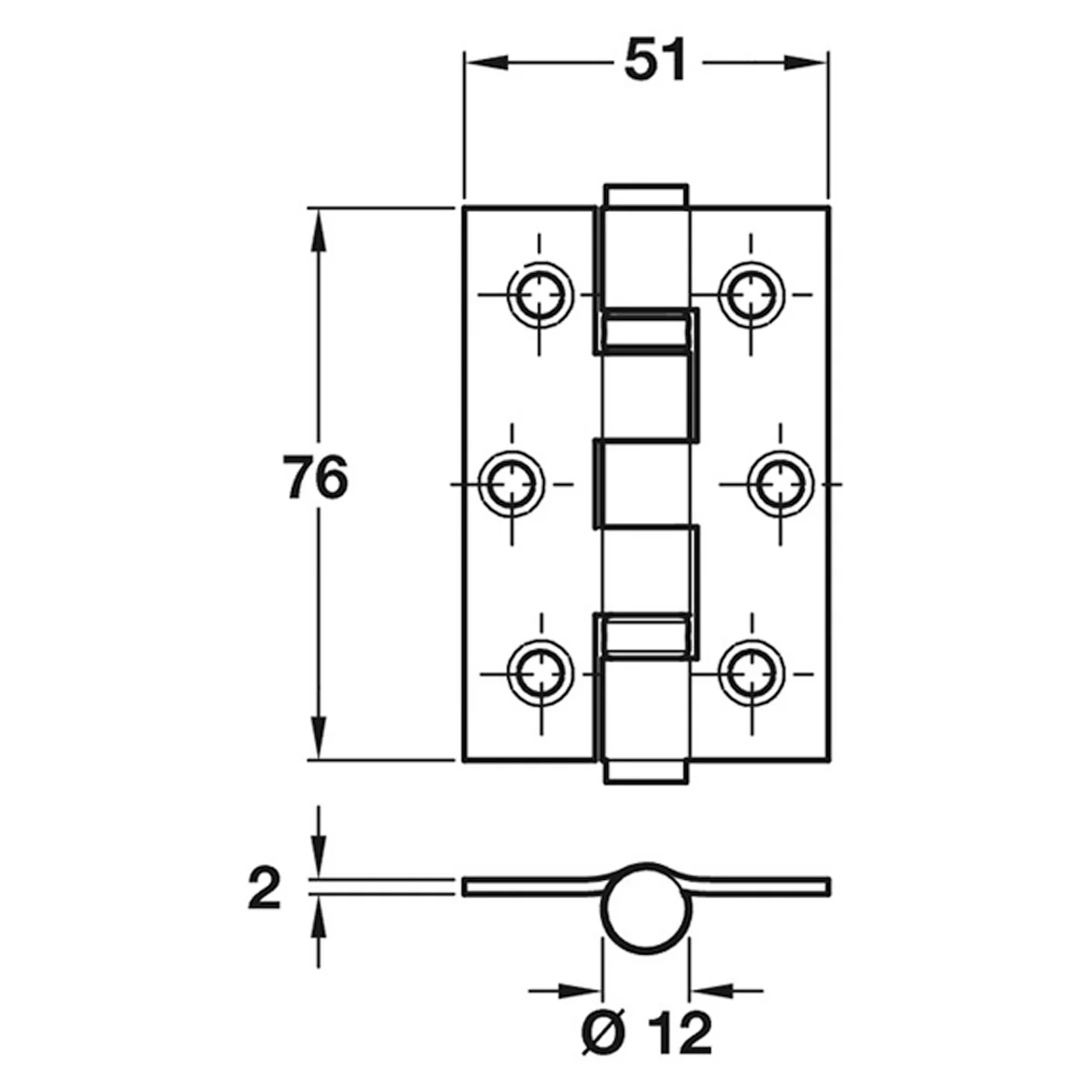 BUTT HINGE BB 76x51x2 ST/BLK - Image 2