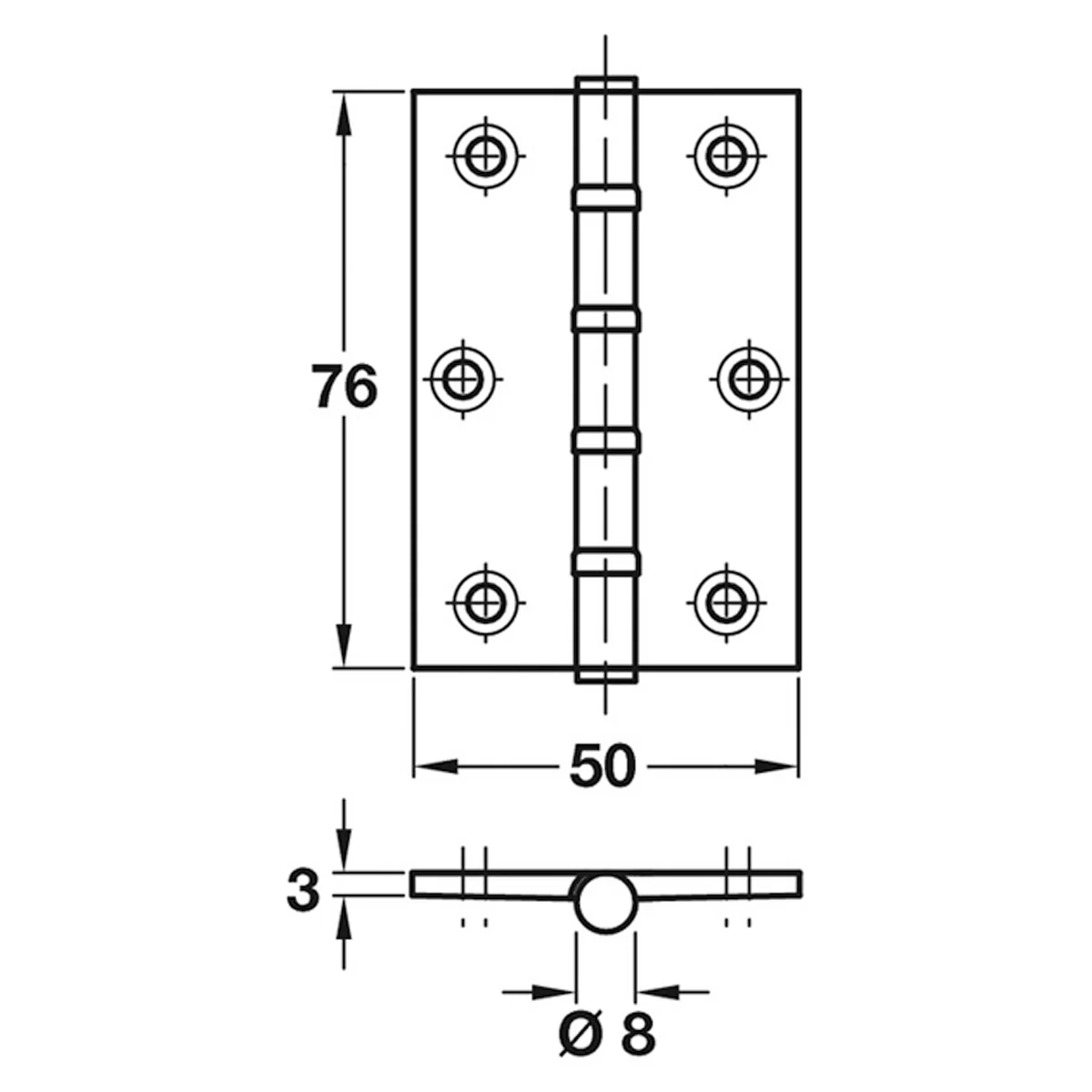 BUTT HINGE BB SQU 76x50x3 SCP - Image 2