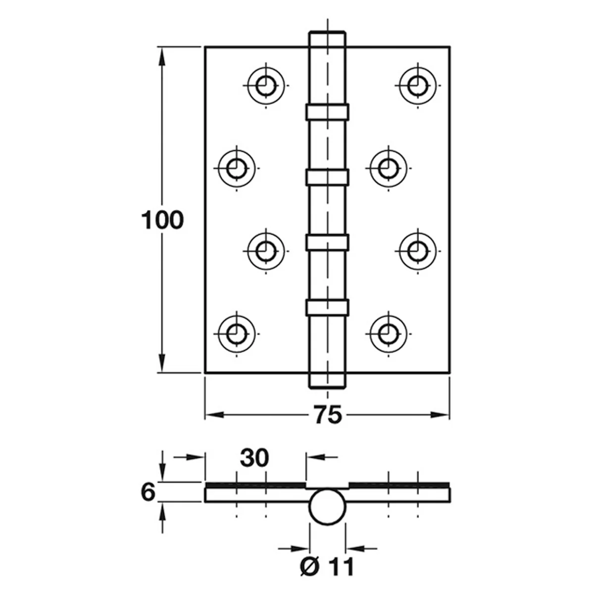 BUTT HINGE BB SQU INT 100x75x6 PCP - Image 2