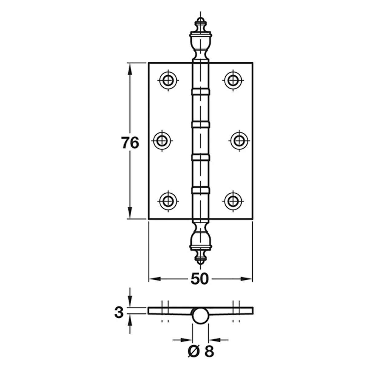 BUTT HINGE BB URN 76x50x3 PBR - Image 2