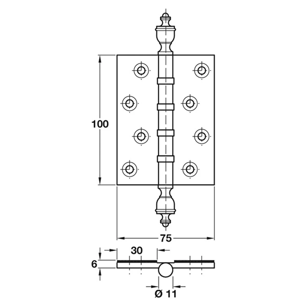 Ball Bearing Butt Hinge Urn Finial Intumescent 100x75x6mm Satin Chrome - Image 2