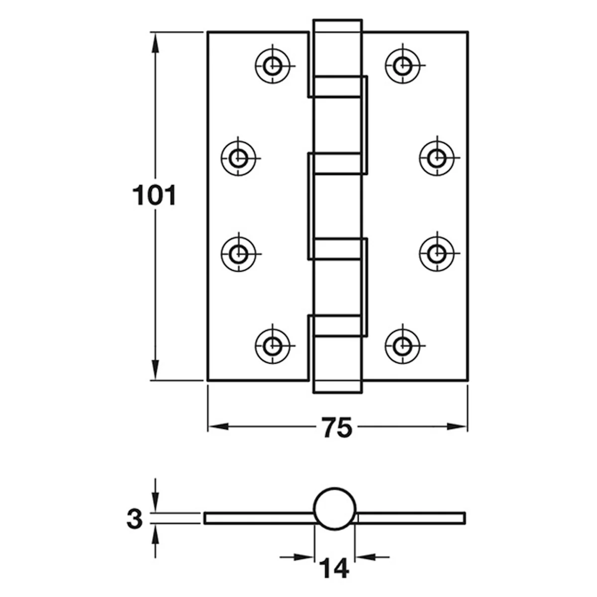 BUTT HINGE BBEARING 75x101 ANSI PBR - Image 2