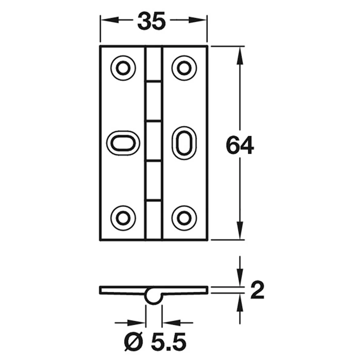 BUTT HINGE ELONG 64x35 BRS/PCP - Image 2