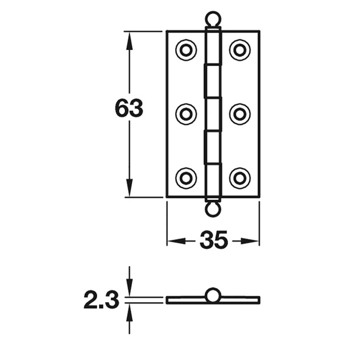 BUTT HINGE FINIAL BAL 63x35 BRS/PBR - Image 2
