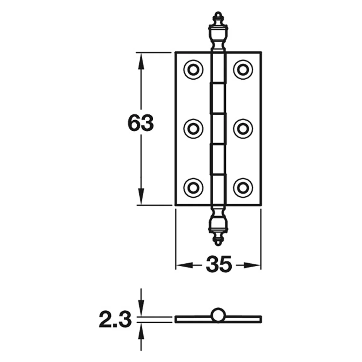 BUTT HINGE FINIAL URN 63x35 BRS/PBR - Image 2