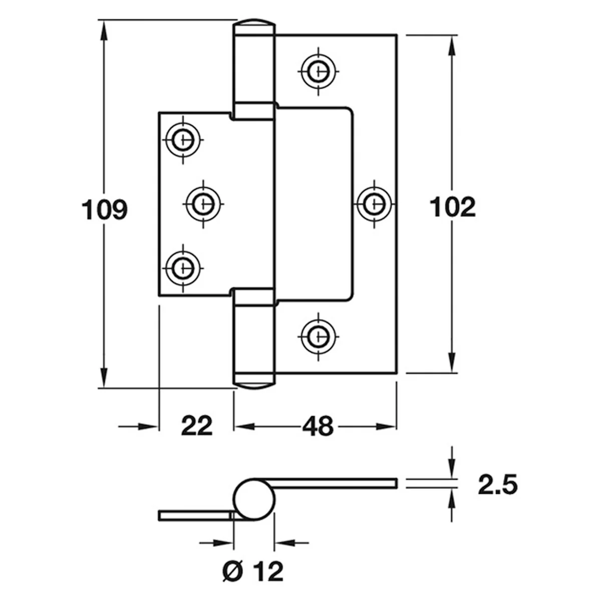 BUTT HINGE FLUSH 70x102 SSS - Image 2