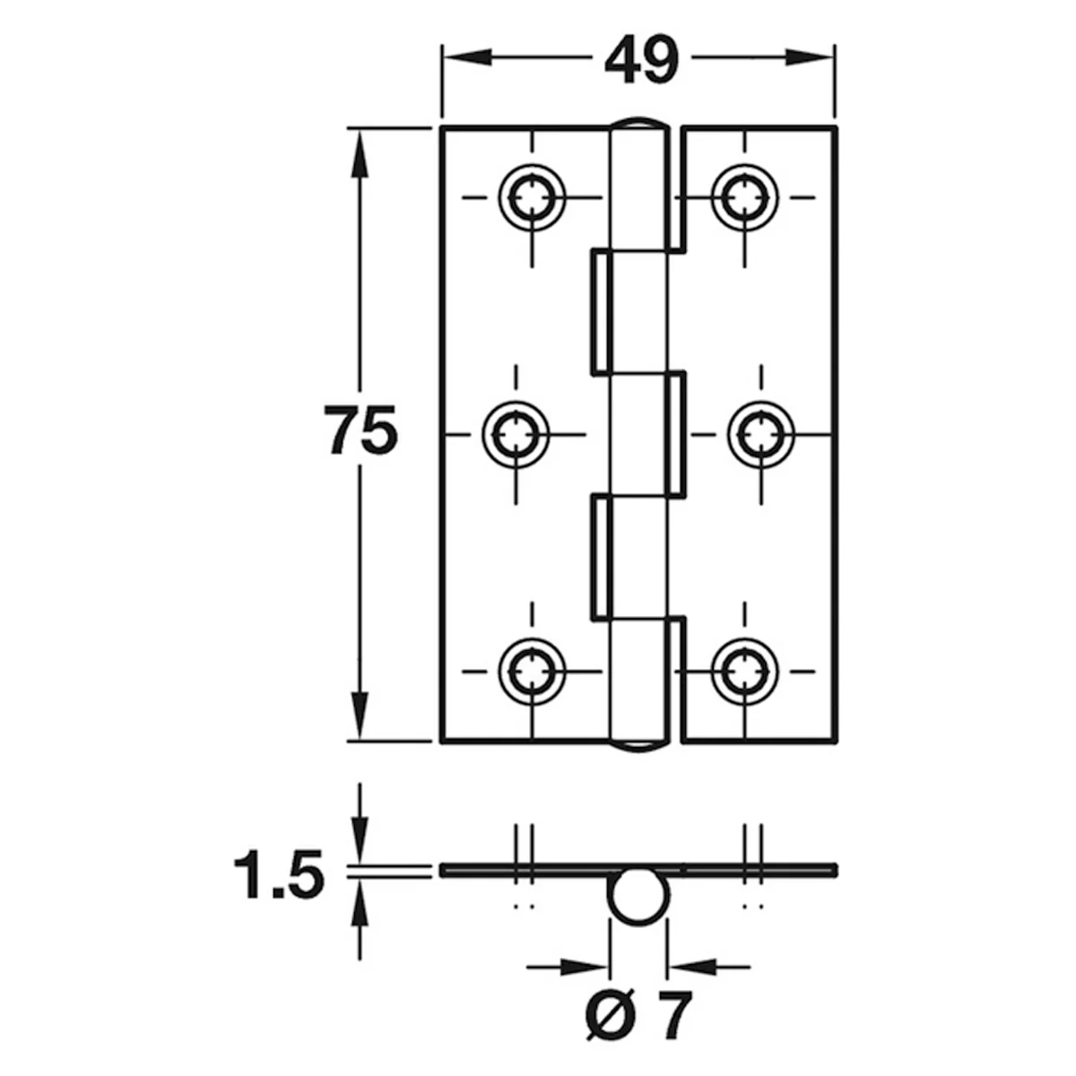 BUTT HINGE LD 75x47 ST/CP - Image 2