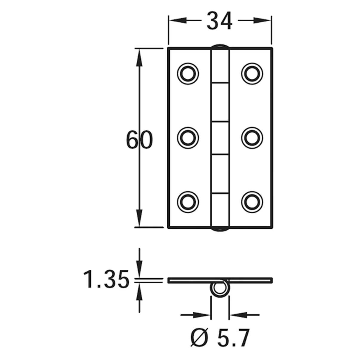 BUTT HINGE NAR PIN 60x34 ST/GALV - Image 2