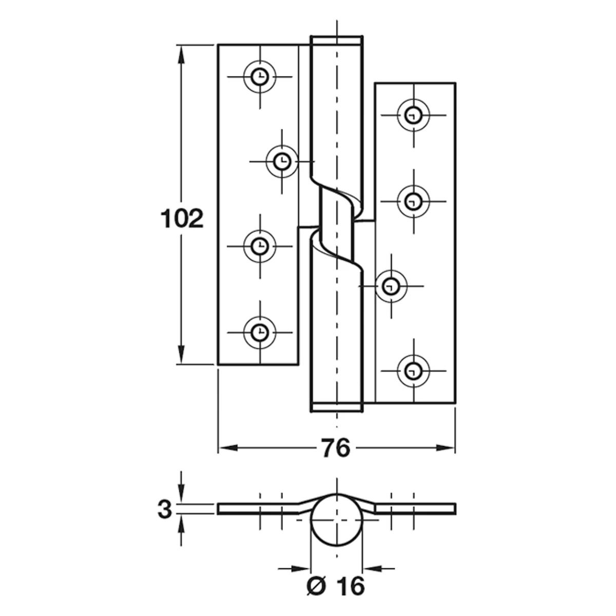 BUTT HINGE RISING 76x102 CW SSS - Image 2