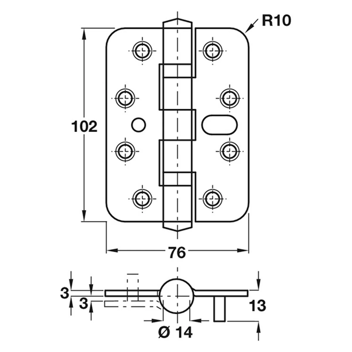 BUTT HINGE SECURITY 76x102 RAD SSS - Image 2
