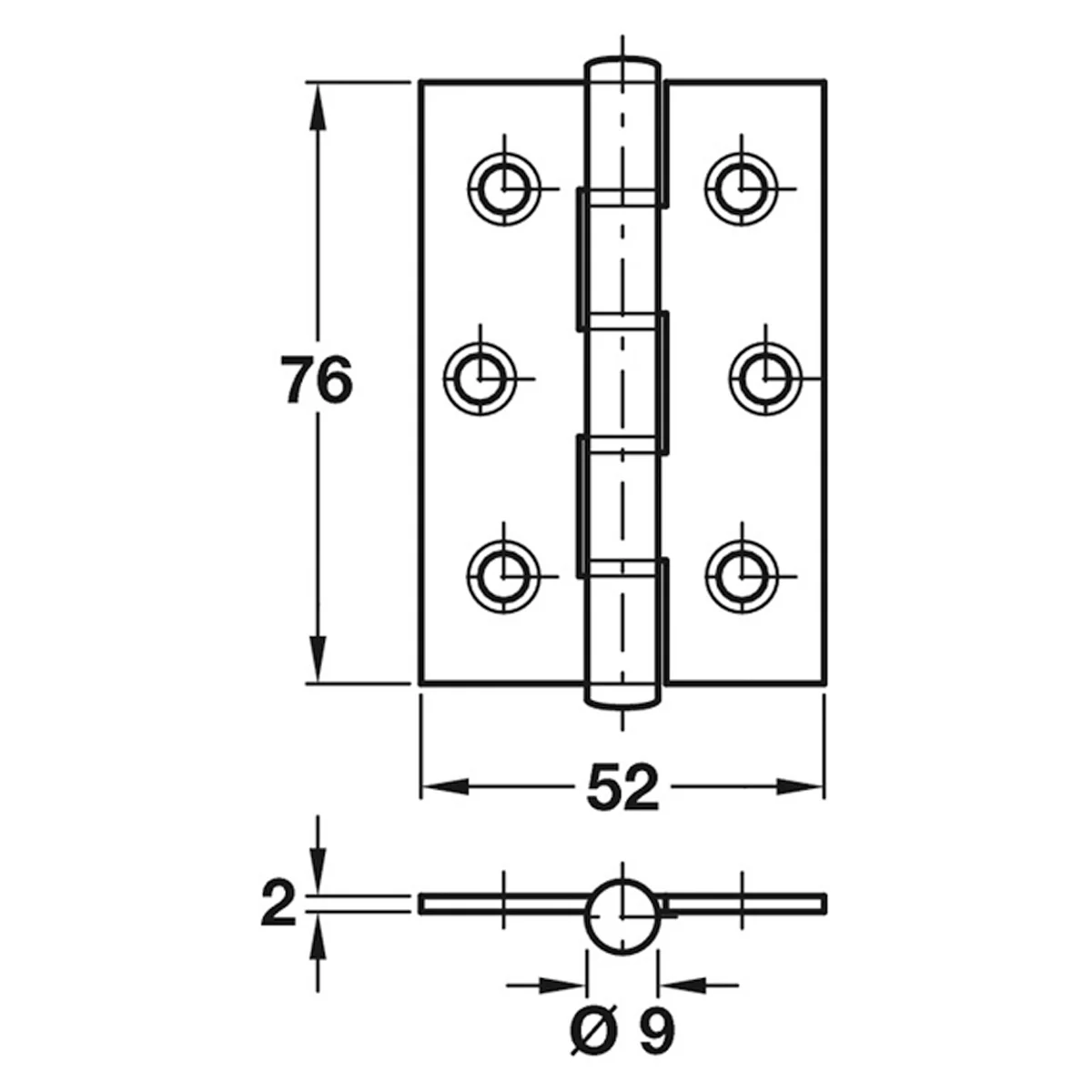 BUTT HINGE WASHERED 76x52 SQU SSS - Image 2