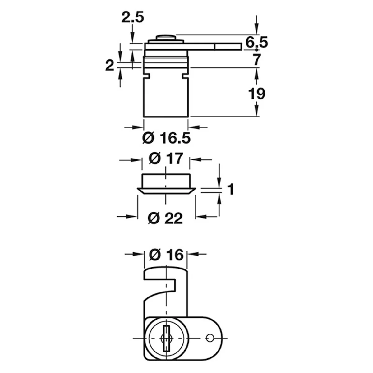 CAM LOCK 16xD16.5 180deg RAN RH ZM/NP - Image 2