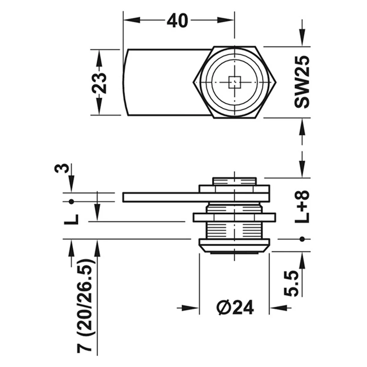 CAM LOCK FOR SQU KEY 180deg LEFT 32.5 - Image 2