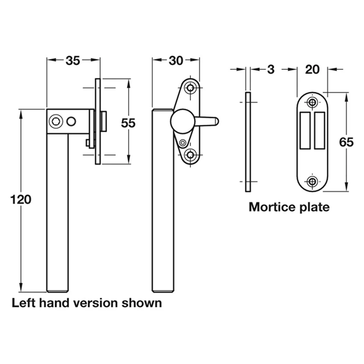 CASEMENT FASTENER RND BAR LH SSS - Image 2