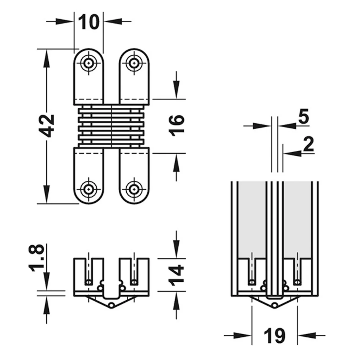 CONCEALED HINGE 180deg 14-16 ST/BP - Image 2