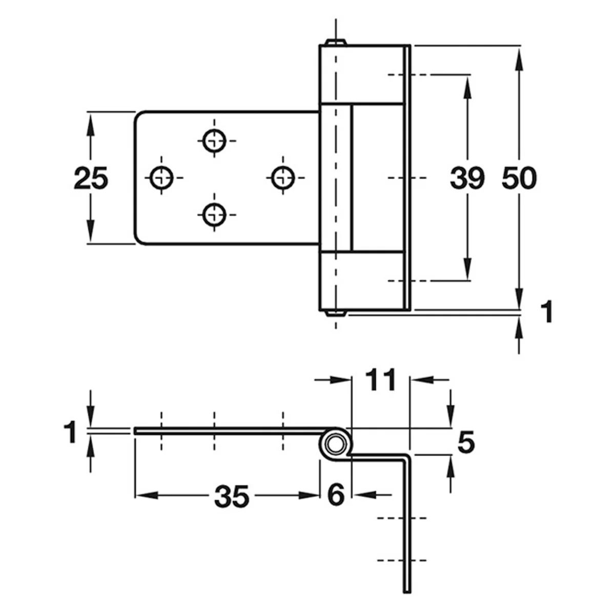 CRANKED FLUSH HINGE MD 50x52 SR/EBR - Image 2