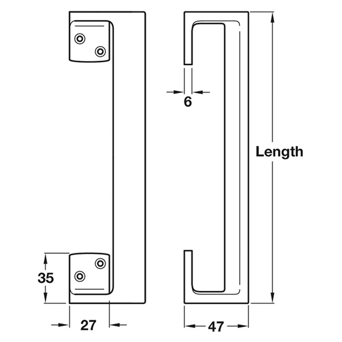 CRANKED PULL HANDLE 230x47x27 SAA - Image 2