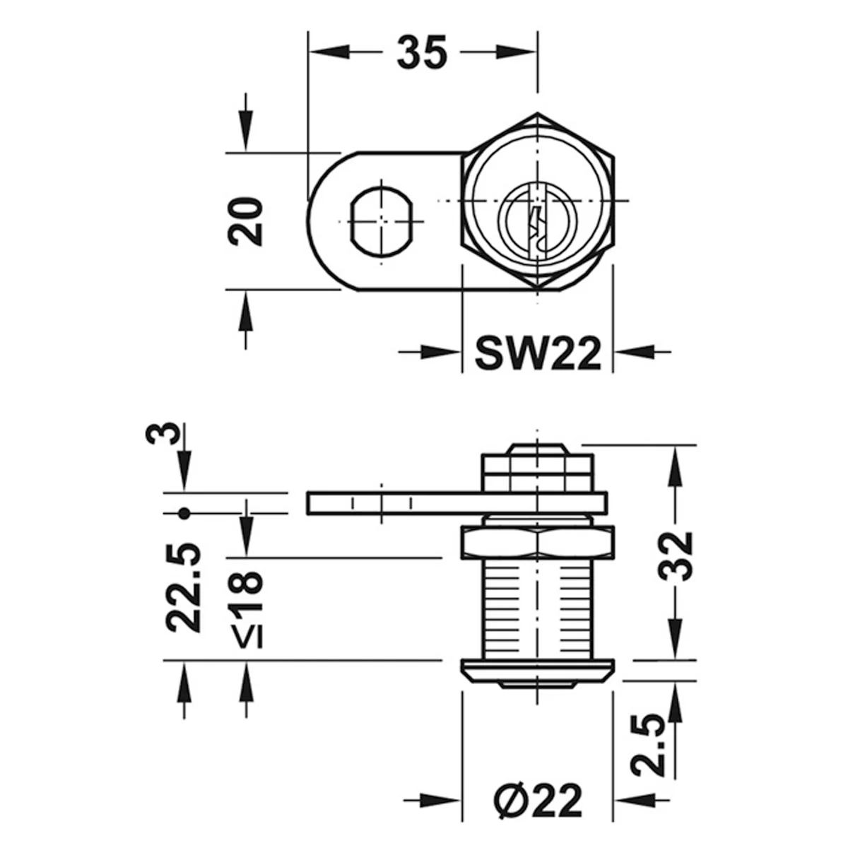 CYL CAM LOCK 15 90deg LEFT H1 BR/PNP - Image 2