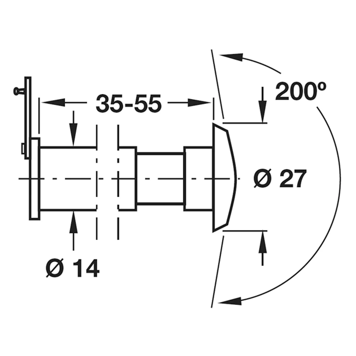 DOOR VIEWER 200deg D27x40-55 BRS/PCP - Image 2
