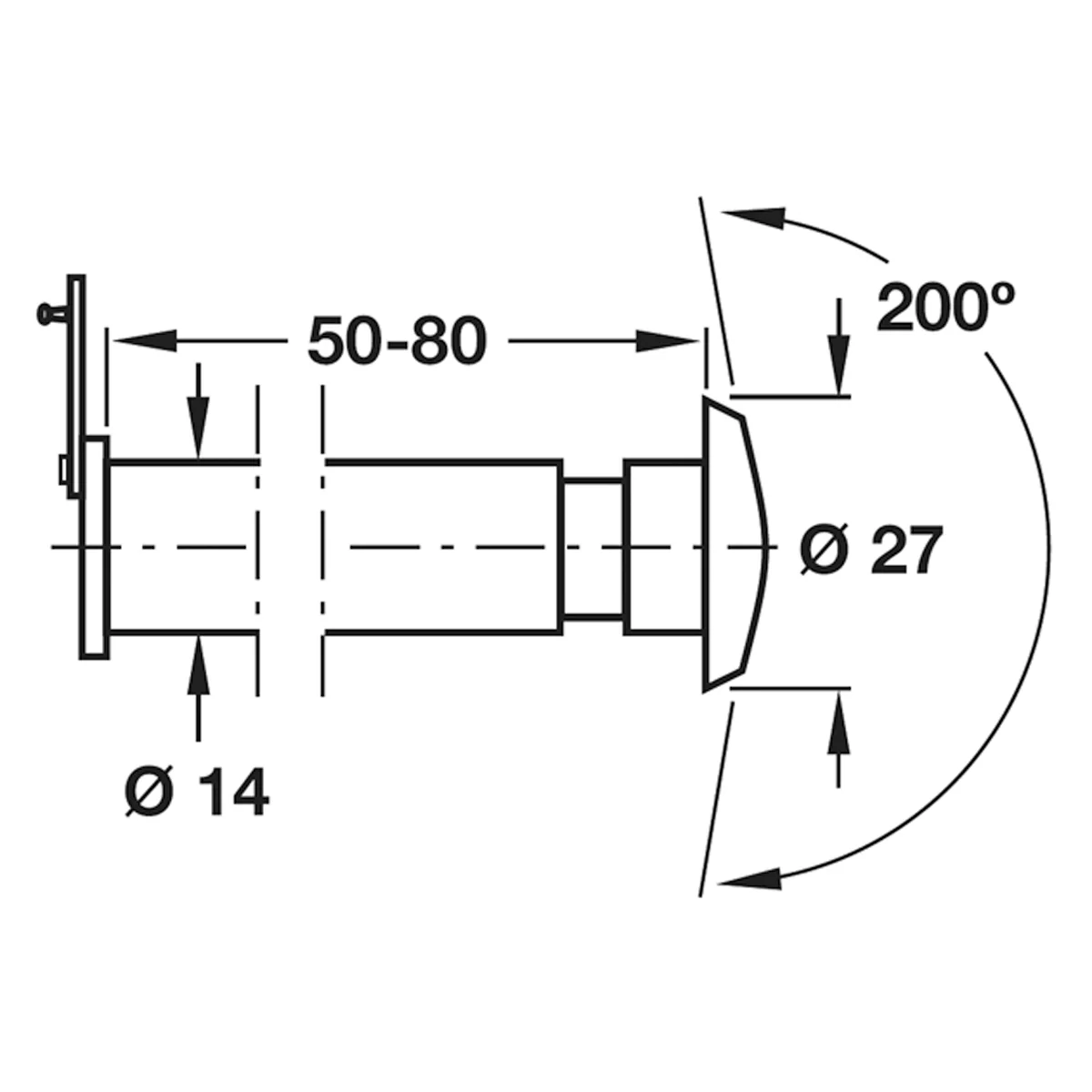 DOOR VIEWER 200deg D27x50-80 BRS/POL - Image 2
