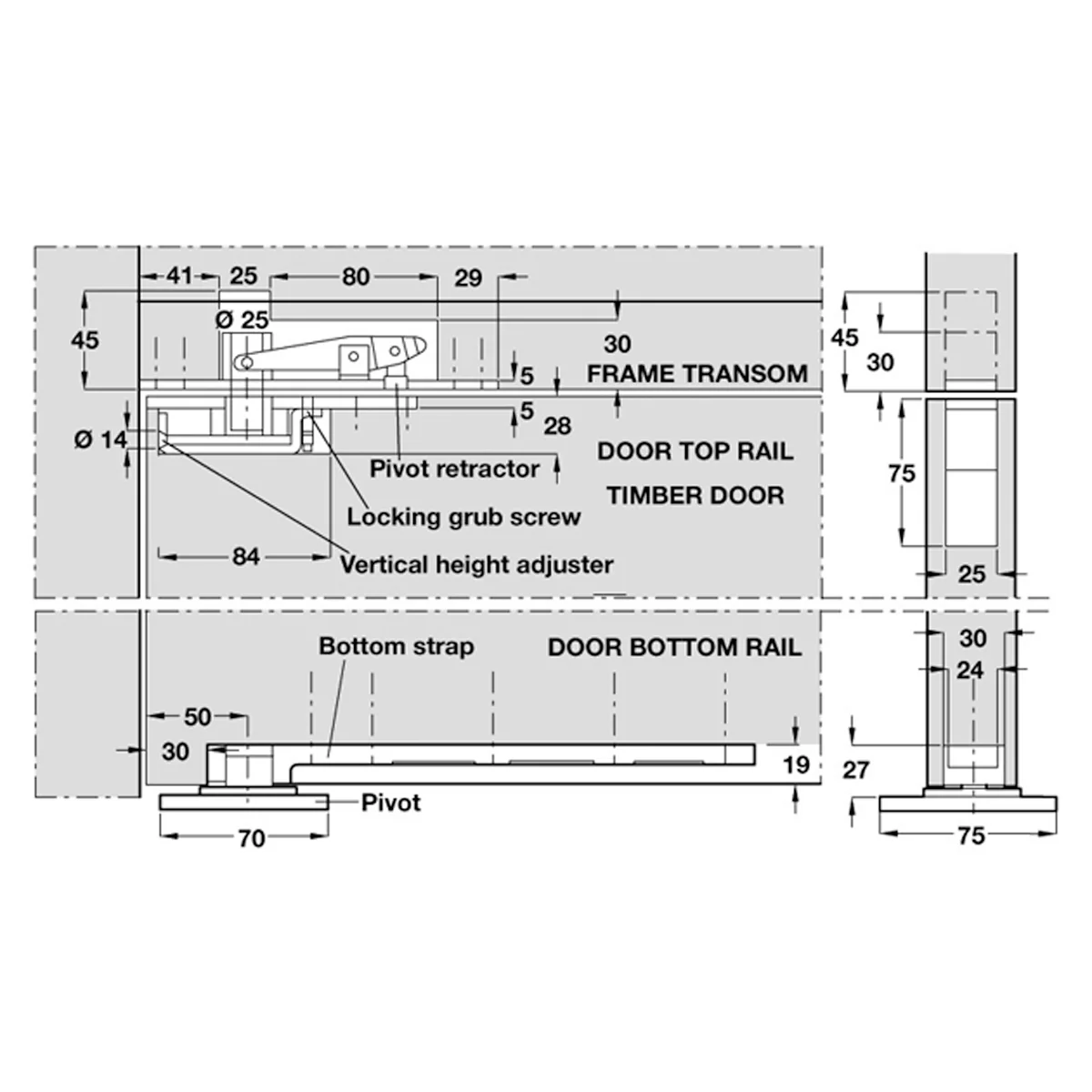 DOUBLE ACTION PIVOT SET 75x70 250KG - Image 2