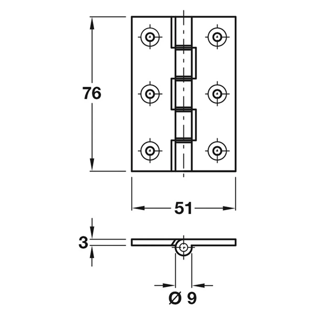 DPBW BUTT HINGE 76x51x9 BRS/POL - Image 2