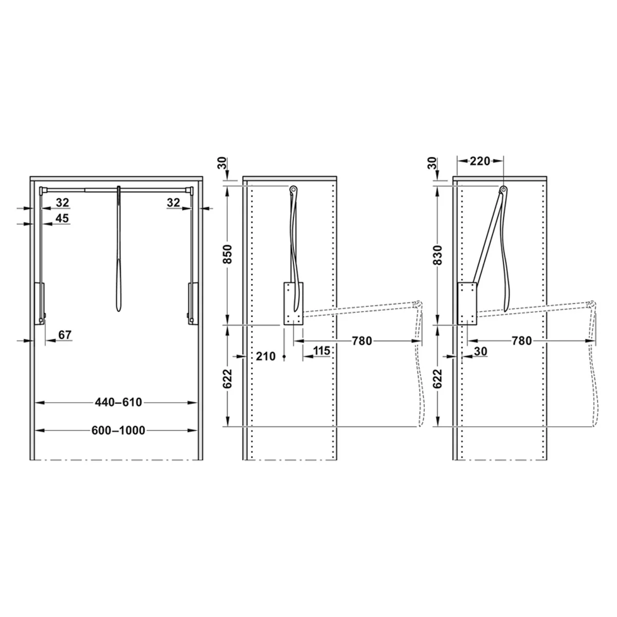 DRESSCODE WDROBE LIFT 600-1000 WHI - Image 2