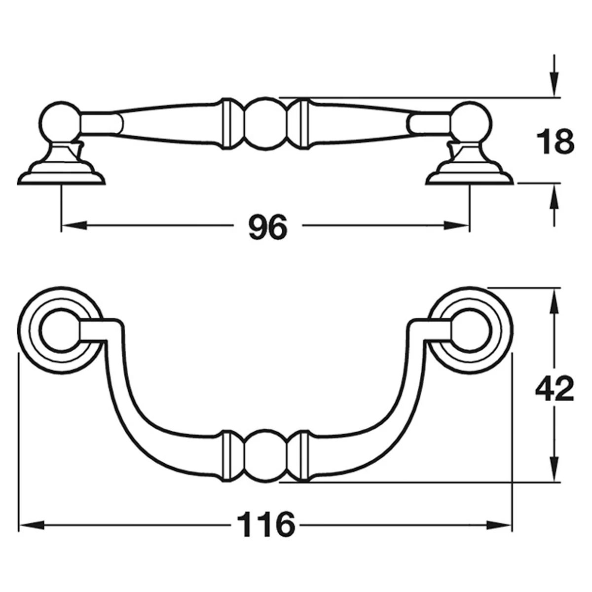 DROP HANDLE 96HC 166x42x18 BRS/ABR - Image 2