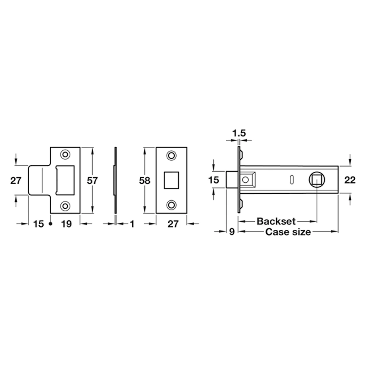 ECONOMY TUB MORTICE LATCH 76/57 NP - Image 2