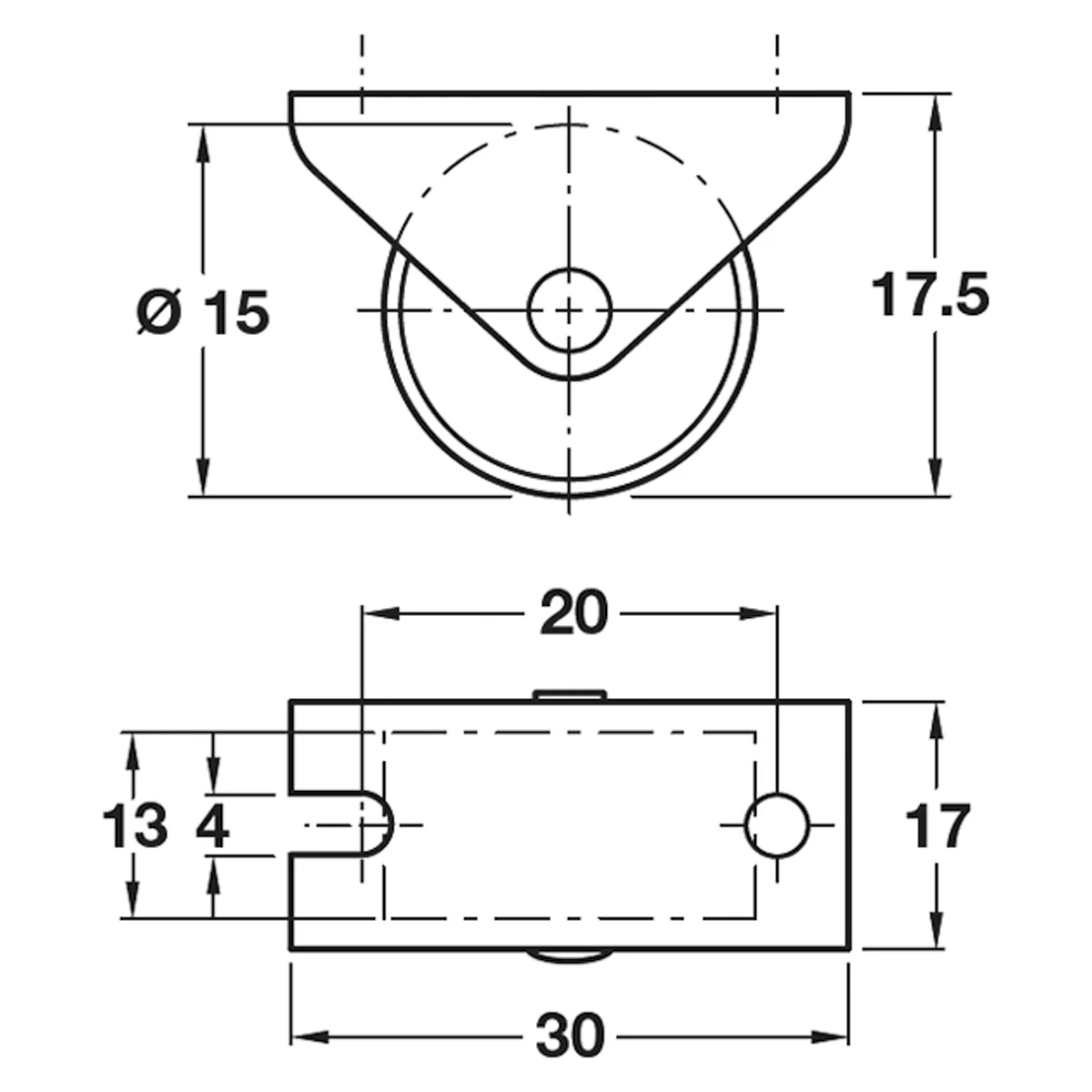 FIXED CASTOR 15KG D15x30x17 ST/GLV - Image 2